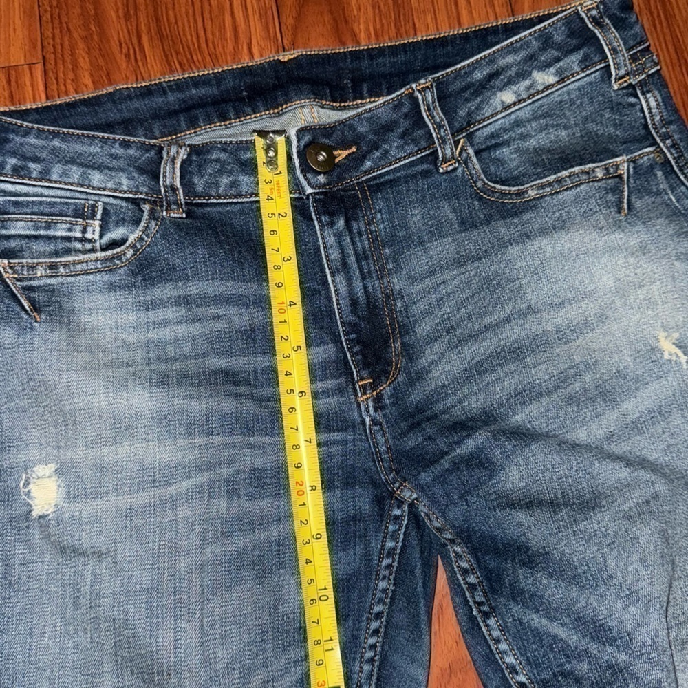 Zara basic denim straight skinny fit women's jeans dark wash lightly distressed - Picture 7 of 11